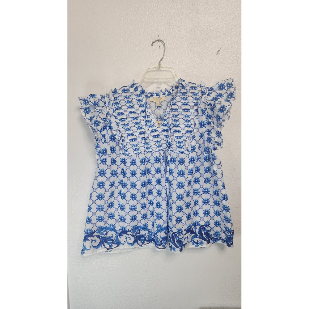 Farmers Market Floral Top Womens XL Blue White NWT